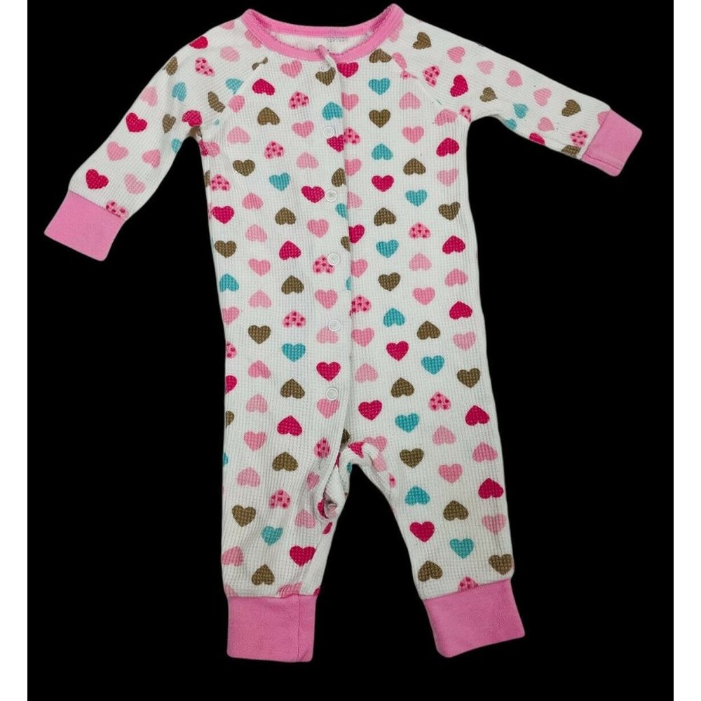 just one year baby girl thermal heart Valentines Pajama footless Pink teal 6m 6